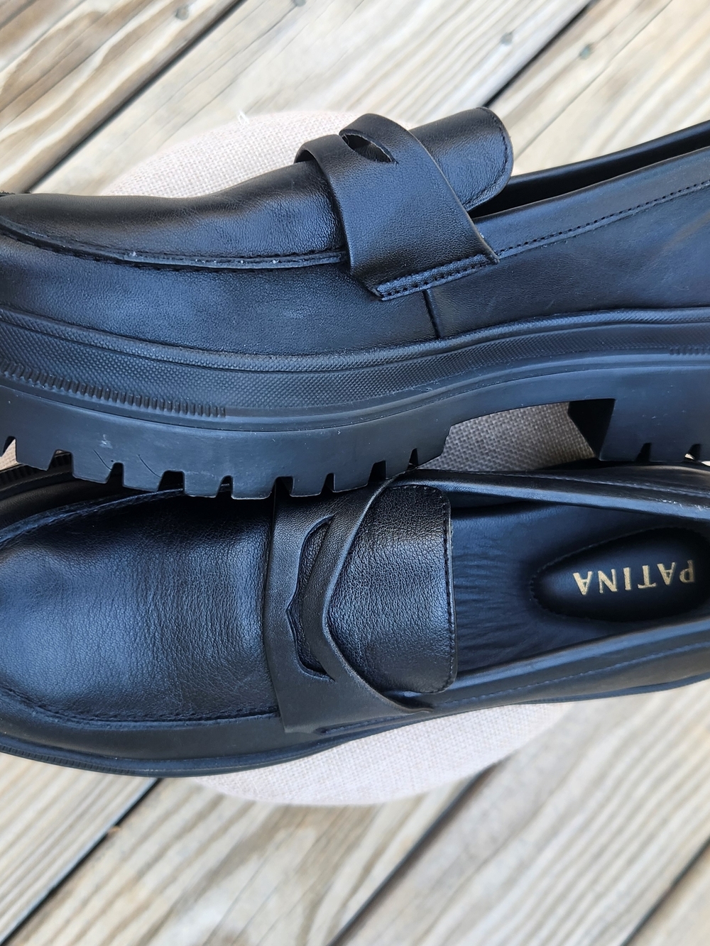 Chunky Patina  Black Platform Loafer - Sleek Women's Shoe